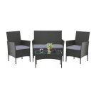 Set Mobila de Gradina cu Efect Ratan - Masa + Banca + 2 x Scaune - Gri