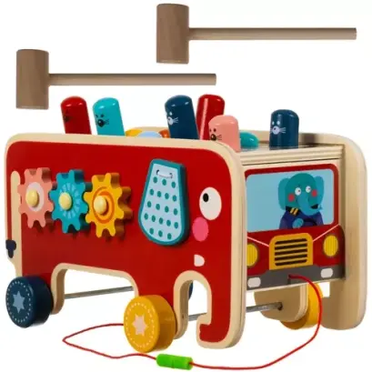 Jucărie din Lemn Elefant Kruzzel 4 în 1 - Multicolor