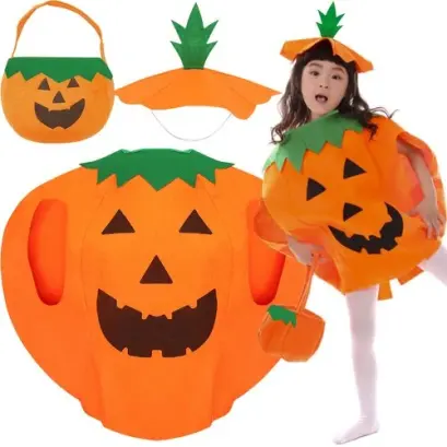 Costum de Copii cu Model de Dovleac pentru Halloween - Portocaliu