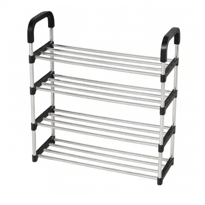 Raft pentru Pantofi 4 Niveluri – Metal și Plastic, 72 × 28 × 57 cm