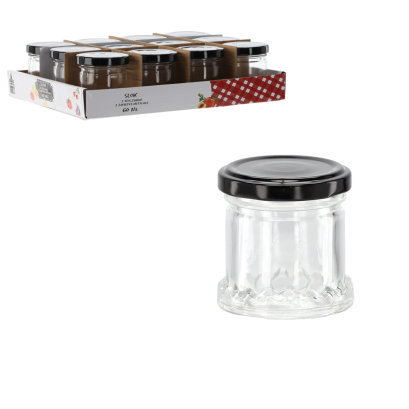 Recipient din Sticlă de 80 ml cu Capac Metalic Negru, cu Filet