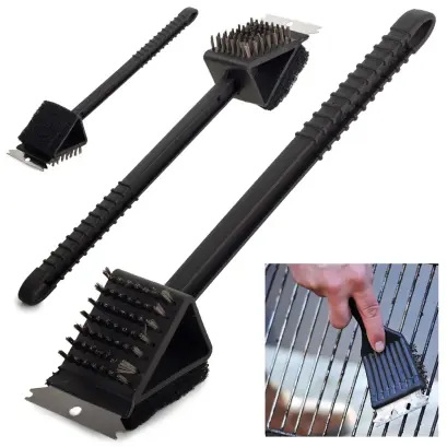 Perie de Curățare Grătar 3 în 1, cu Perie Metalică, Racletă din Oțel și Burete, 36 cm